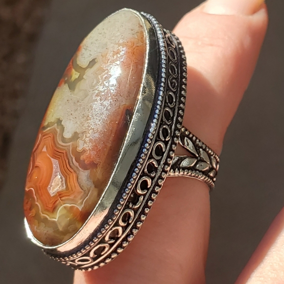 New Oversized Crazy Lace Agate 925 Silver Statement Ring. - Picture 11 of 15